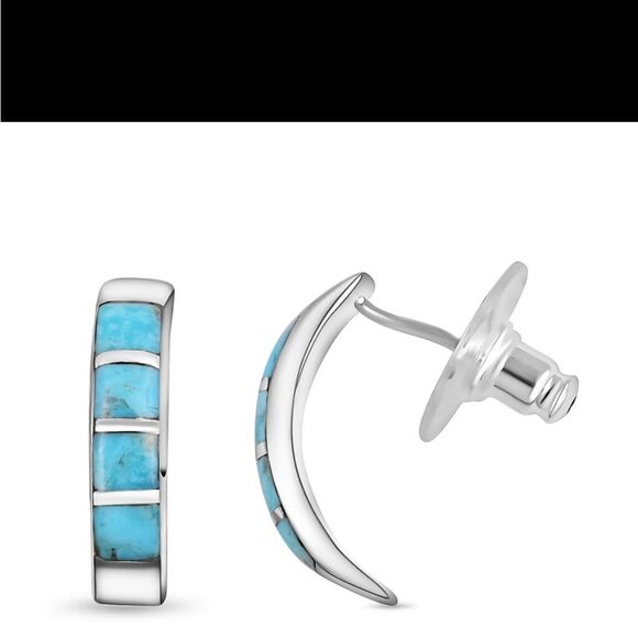 Santa Fe Style Kingman Turquoise Earrings in Sterling Silver 1.50ctw - Picture 1 of 7